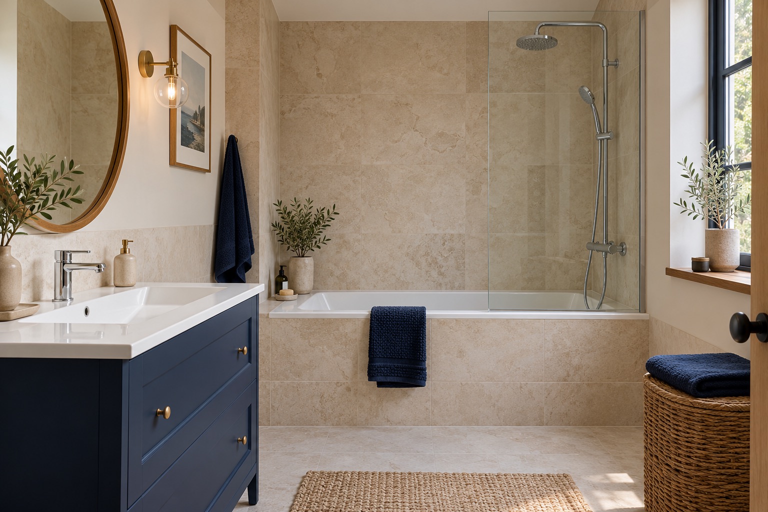 Illustration : Sanitaires de salle de bains avec lavabo et baignoire